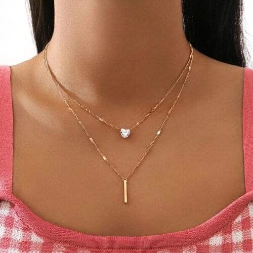 Vintage Chain Female Crystal Heart Shaped Long Pendant Necklace For Women 2021 Fashion MultiLevel Gold Geometric Jewelry Gift