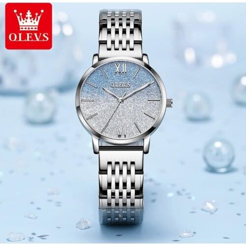 OLEVS New Fashion Casual Silver Dial Elegant Temperament Quartz Watch 30M Life Waterproof Ladies Stainless Steel Strap Watches 6