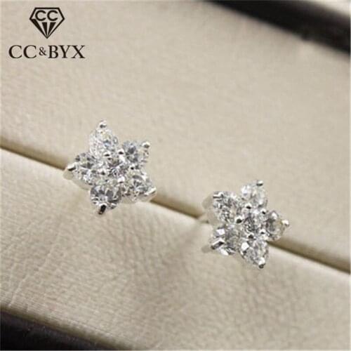 CC Ethnic Stud Earrings For Women Flower S925 Sterling Silver Jewelry Cubic Zirconia Ear Studs Temperament Trendy Jewelry CCE306
