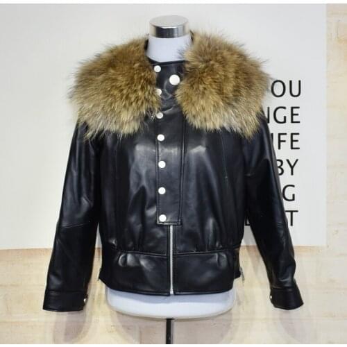 Winter new natural leather womens short sheepskin plus cotton coat fashion fur collar jacket