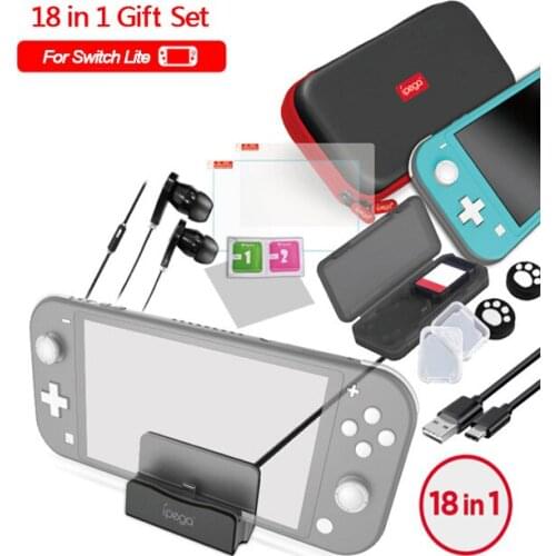 18 in 1 Accessories Kit For Nintend Switch Lite Carrying Bag Case Charging Stand TPU Shell Type-C Cable Tempered Screen Film