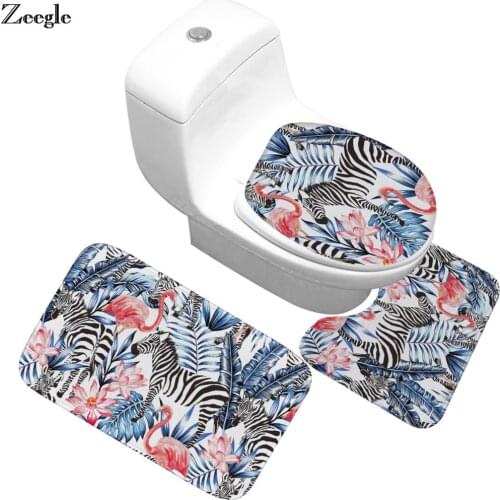 Zeegle 3pcs Non-Slip Bathroom Mat Set Pedestal Rug Toilet Seat Lid Cover Washable Mats for Toilet Bathroom Carpet Bath Mats