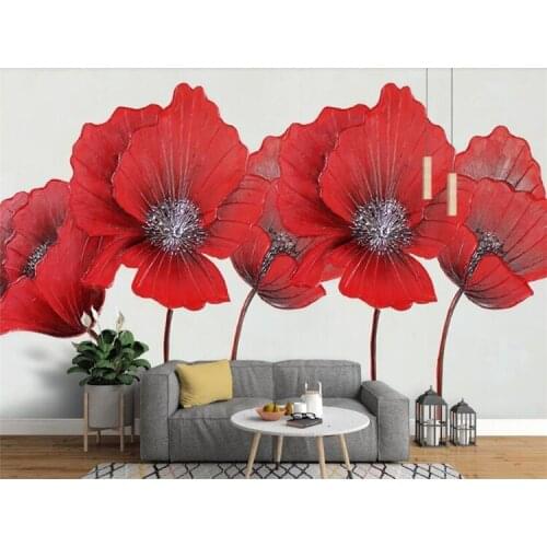 Personality Interior papel de parede 3d Wallpaper Phalaenopsis Tulip Red Flowers Three-dimensional Embossed TV Back