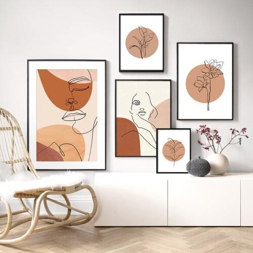 Abstract Geometric Girl Leaves Vintage Wall Art Canvas Painting Nordic Minimalist Posters and Prints Pictures Living Room Decor