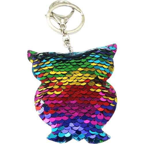 Sequin OWl Keychain Glitter Keyring Bags Pendant Charms Decoration Car Key Ring Phone Accessories Kids Party Gifts