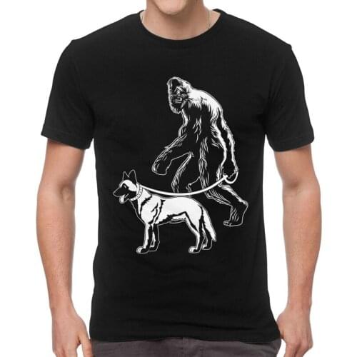 Mens Bigfoot Walking Belgian Malinois T-Shirt Graphic Shepherd Dog Mechelaar Tshirt Short Sleeve T Shirt Cotton Tee Tops Gift