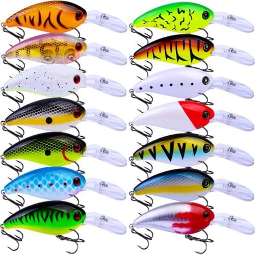 HiUmi 7Pcs 10cm 14.52g Plastic Crank Bassbaits 7 Colors Hard Fishing Lures Fishing Wobblers 6# Hooks Fishing Tackle