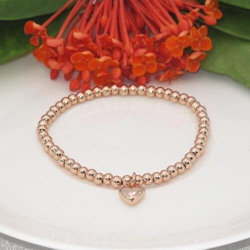 Best Selling Rose Gold Heart Charm Fit 4mm Bead Elastic Bracelet For Women
