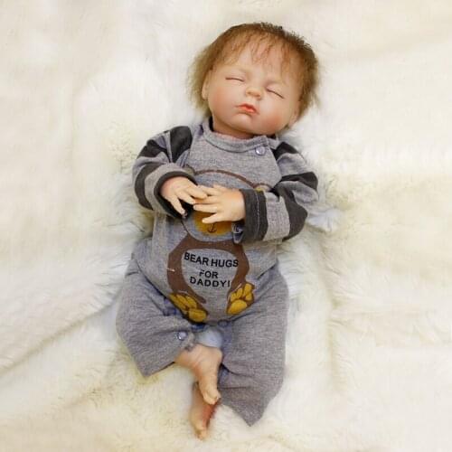 Nicery 16-18inch 40-45cm Bebe Doll Reborn Soft Silicone Boy Girl Toy Reborn Baby Doll Gift Gray Clothes Closed Eyes