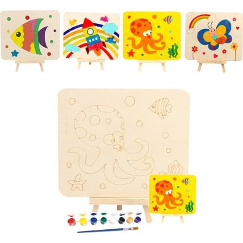 1Set Wooden DIY Drawing Board Toys For Children Painting Kindergarten Graffiti Art Kids Craft Educational Toys Decorations Gifts