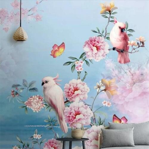 Beibehang Vintage mural wallpaper bird flower floral parrot TV background wall living room bedroom 3d wallpaper background mural