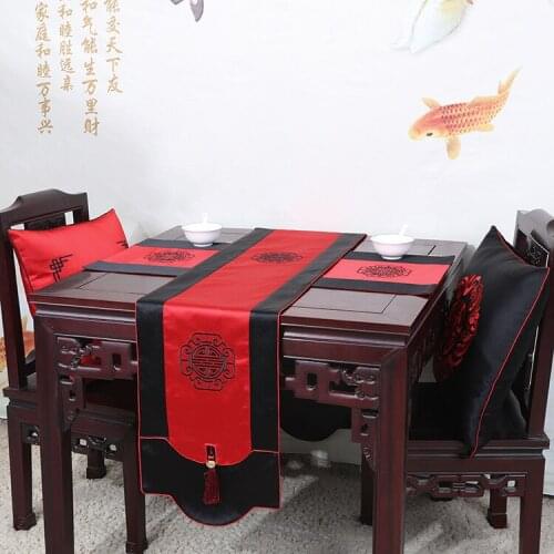 New Chinese Style Embroidery Table Runners Classical Patchwork Coffee Black Table Covers Rectangular Tablecloth Home Decoration