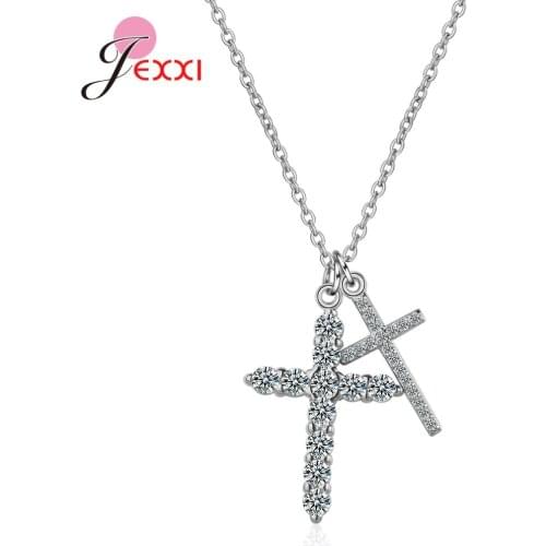 Sterling Silver 925 Shining Crossing Pendant Necklace For Women Chain Necklaces Female Fashion Jewelry Gift For Wedding