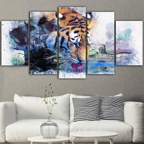 Canvas Printed Modern Tiger Poster Home Decorative Watercolor Painting Wall Art Wild Animals Picture Living Room Modular Frame