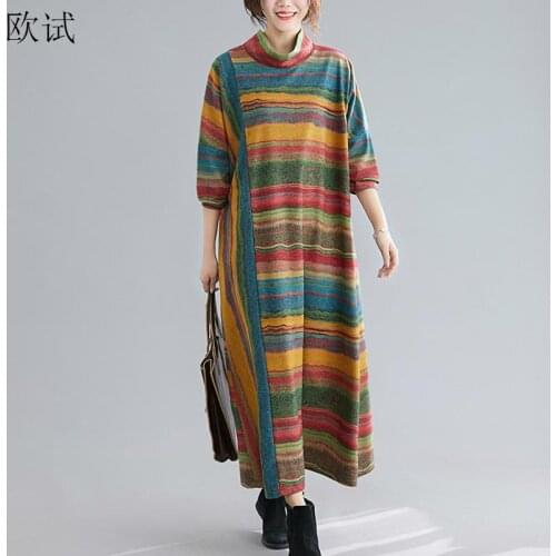 Oversized Long Sleeve Dress Women Striped Autumn Winter Ladies Dresses 2020 Vintage Korean Casual Dress Robe Femme Vestido