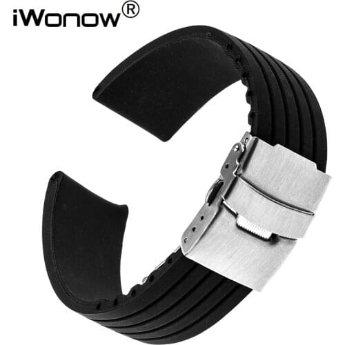 22mm Silicone Rubber Watchband for LG G Watch Urbane W150 Asus ZenWatch 1 2 Men WI500Q WI501Q Steel Safe Buckle Band Wrist Strap