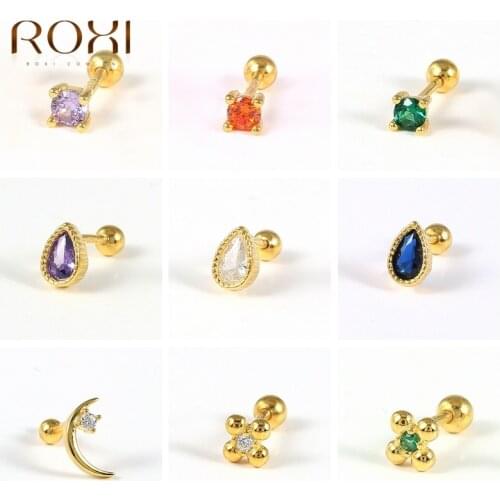 ROXI Water Drop Color Zircon Earrings For Women 925 Sterling Silver Huggie Ear Piercing Stud Earring Jewelry Party Wedding Gifts