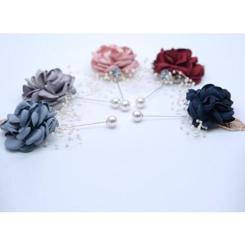 Wedding Corsage Boutonniere Flowers Pins White Pink Groom Boutonniere Buttonhole Men Wedding Witness Marriage Accessories