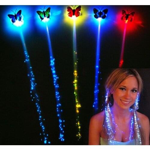 LED flash butterfly fiber braid party dance lighted up glow luminous hair extension rave halloween decor Christmas festive favor
