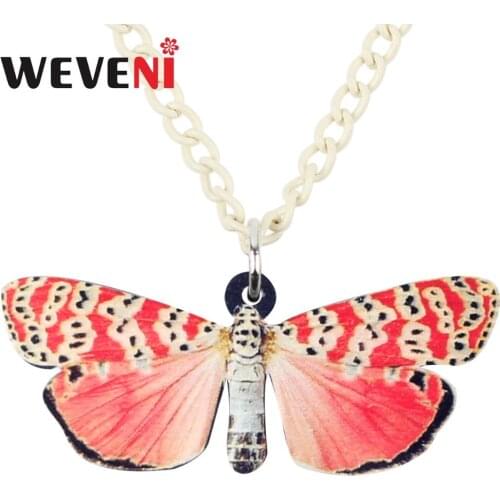 WEVENI Acrylic Pink Spotted Butterfly Necklace Pendant Collar Choker Hot Trendy Insect Jewelry For Women Girls Party Dropship