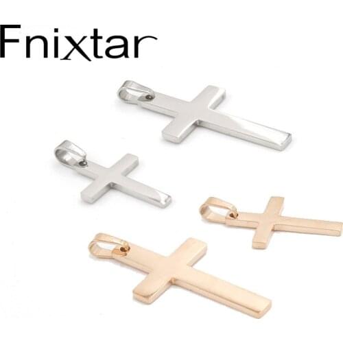 Fnixtar Mirror Polished Stainless Steel Cross Charm Pendant With Clips Pendant DIY Jewelry 14*21mm 17*32mm 20Piece/lot