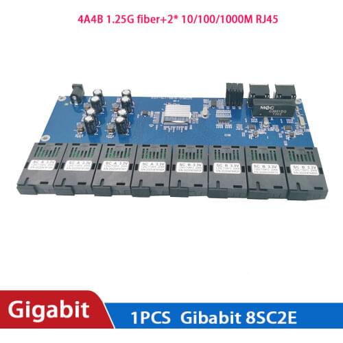10/100/1000M 8 SC 2 RJ45 utp Gigabit Ethernet switch Ethernet Fiber Optical Media Converter 8 Port 1.25G SC PCBA board 5V3A