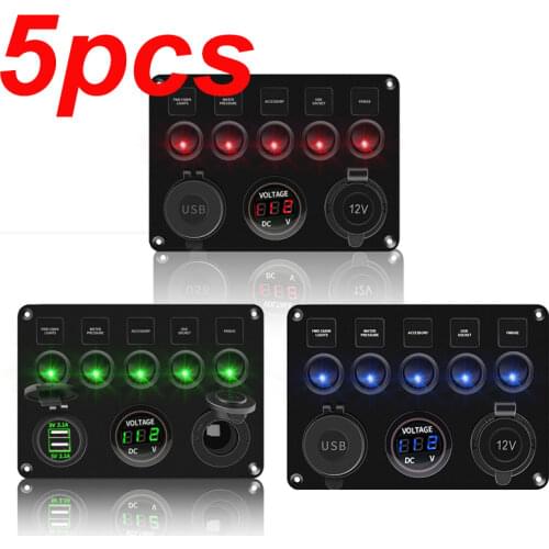 Toggle Switches Digital Voltmeter Rocker Switch Panel Dual USB 12V Waterproof For Car Marine Boat Ship LED Truck Accessories