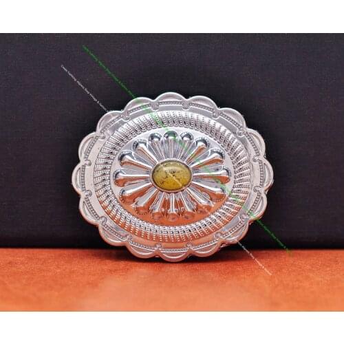6pc 44*38mm Stainless Plated Western Flower Beige Turquoise Leathercraft Purse Belt Saddel Tack Oval Concho For Leather Decor