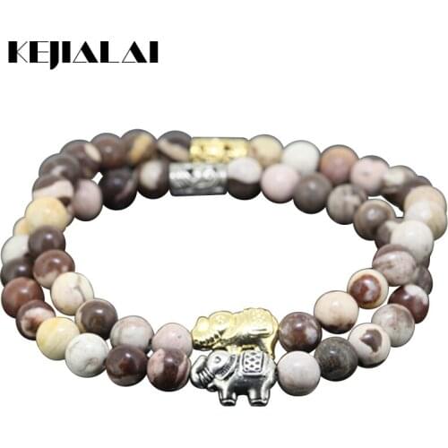 KEJIALAI Beaded Elephant Animals Girl Bracelet Natural 6mm Australian Zebra Round Stone Beads Charm Women Bracelet A0730