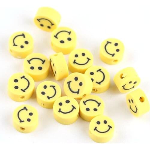 21pcs 10mm Yellow Smiley Beads Polymer Clay Spacer Smiley Face Loose Beads for Jewelry Making DIY Handmade Garment Accessories