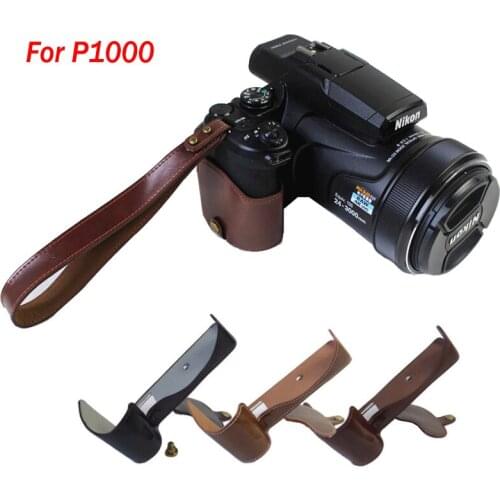 PU Leather case Half body set Case cover Grip for Nikon P1000 Camera Bag with Battery Opening