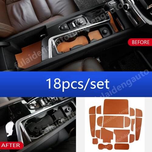 For Volvo XC60 2018-2021 PU Leather Non-slip Door Slot Pad Cup Holder Mats 18pcs Car Styling Accessories