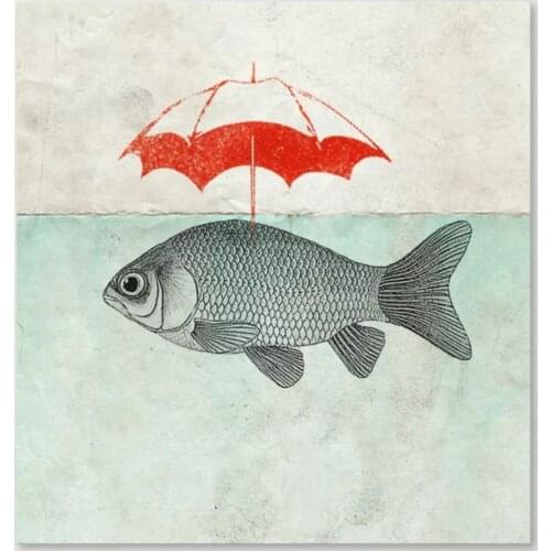 Home Decor Umbrella Poster Canvas Wall Art Animal Painting Goldfish Pictures Printing Modular Artwork For Living Room Framework
