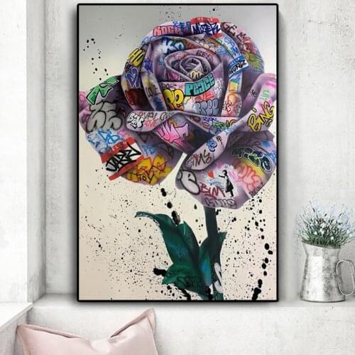 Graffiti Art Rose Flowers Canvas Painting Posters and Prints Wall Art Prints Street Art of Love Nordic Art for Room Home Decor