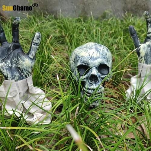 Halloween Horror Skeleton Ground Inserted Ghost Grass Decoration Horror Scene Layout Atmosphere Props Skeleton Three Piece Set
