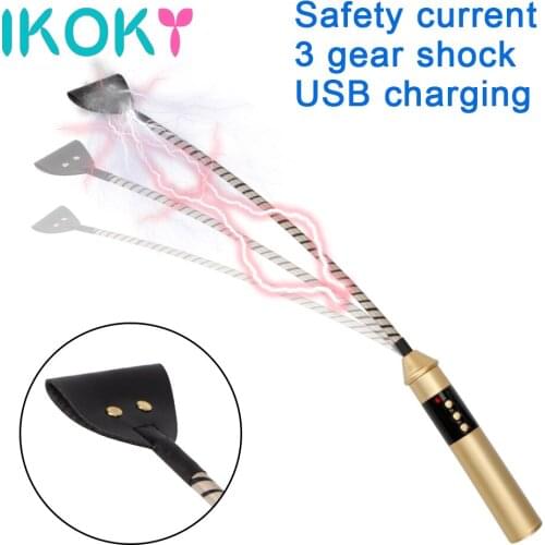 IKOKY Electric Shock Whip Fetish Leather Slave SM Bondage Adult Sex Toys For Couples Roleplay Spanking Paddle Flogger Sex Shop