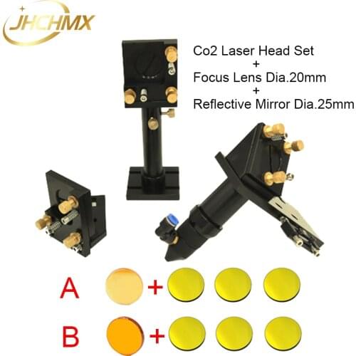 JHCHMX CO2 Laser Head Set Mounting Holder + 1pc Focus Lens + 3pcs Dia.25 Si Reflective Mirrors For Co2 Engraver Cutting Machine