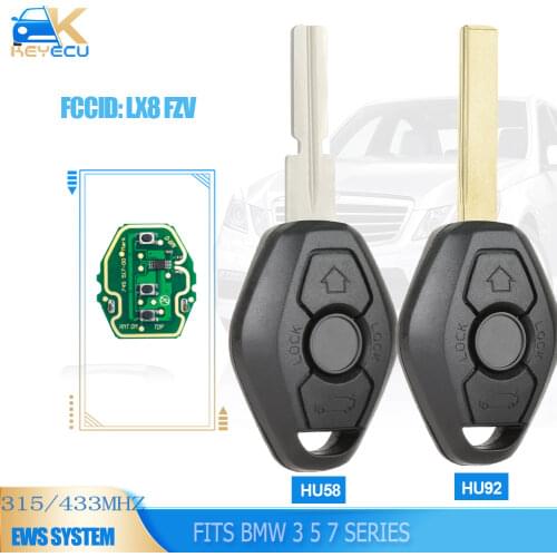 KEYECU EWS Remote Key Fob 315/433MHz ID44 Chip for BMW E81 E46 E39 E63 E38 E83 E53 E36 HU92/HU58 Blade