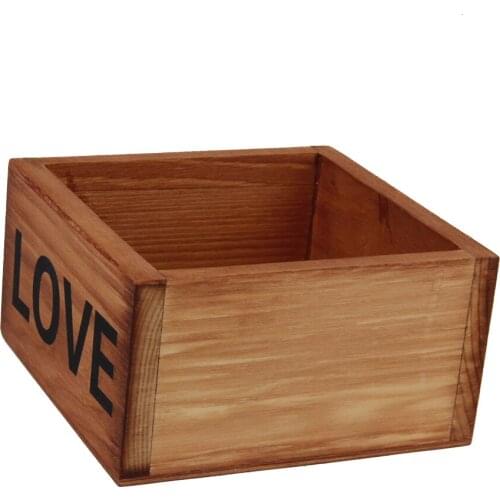 Brown Wooden Storage Box Case Love Letter Print for Jewelry Essence Oil Bottles Plant Gift