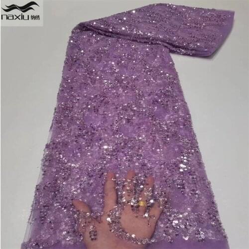 Madison Sequins Net Lace Fabric 5 Yards 2021 High Quality With Sequin+Bead Embroidery African Nigerian Wear Tulle Lace Material