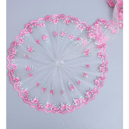 2Y 19CM Wide Orange Lace FabricEmbroidery Pink Flowers Lace Trim Ribbon Trim For Wedding Dresses Head DIY Sewing Supplies