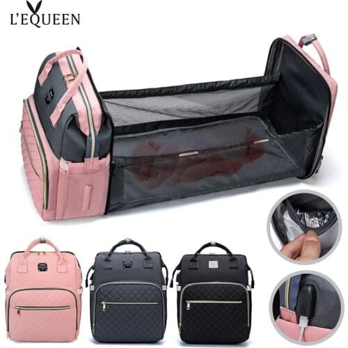 Lequeen Fashion Diaper Bags Bed Backpack For Outdoor Waterproof Maternity Backpack For Baby Care Large Capacity Mommy Bag