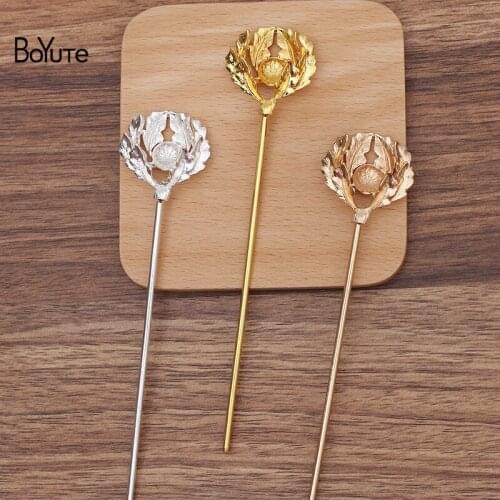 BoYuTe (10 Pieces/Lot) 32*34MM Metal Alloy Flower Hair Stick Materials Vintage Style Handmade Diy Jewelry Accessories Wholesale