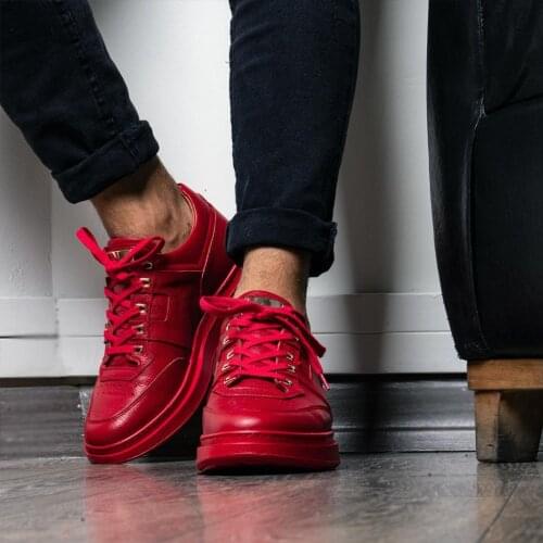 İBAY ENFORCE Male Red Lace-Up Genuine Leather Casual Shoes