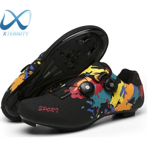Double Buckle Graffiti Cycling Shoes Men Racing Bicycle Cleat Shoes Professional Self-Locking Cycling Sneaker MTB Bike SPD Shoes