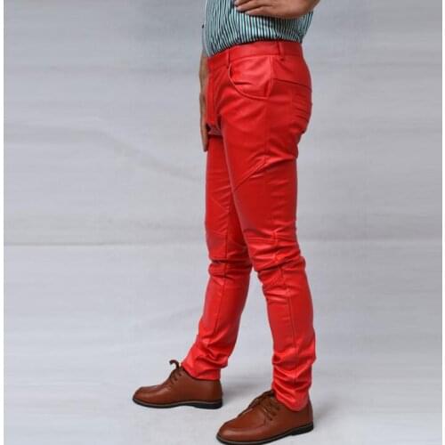 Singer motorcycle faux leather pants men trousers pu pants for men personality pantalon homme dance european dance white black