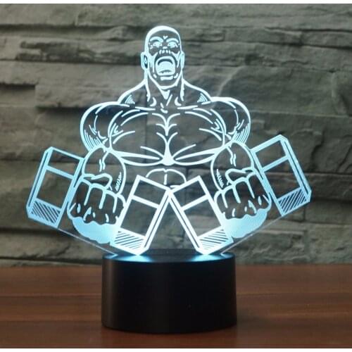 Muscle Man Dumbbell Fitness 3D Night Light Bedroom LED Table Lamp 7 Color Change Visual Lampara Lighting For Kids Gift