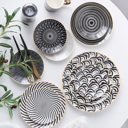 2021 New 8 To 10 Inch Main Course Geometric Tableware Dinner Plate Porcelain Dessert Set Cake Ceramic Tray