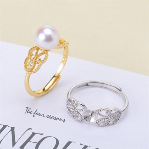 Real Silver S925 Plated Ring Empty Care DIY Accessories Pearl Ring Adjustable Set Semi-finished Products Woman Ring Wholesale