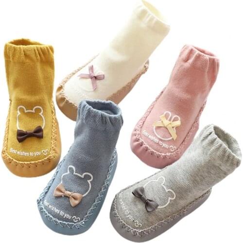 New 1 Pair Floor Socks Cartoon Pattern Anti-skid Cotton Toddlers Long Floor Socks for Children Kids Boys Girls Socks